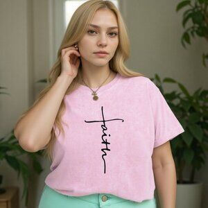 Faith Graphic Short Sleeve Tee T-shirt Pink Size XL E64 Christian Religious